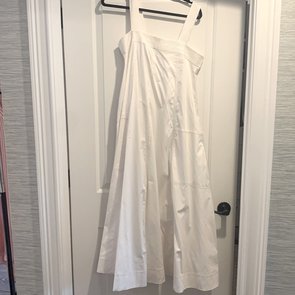 NWT Zara SS21 Long Topstitched Voluminous Midi Dress White -size M